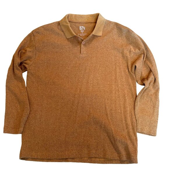 Vintage EZs Mens Long Sleeve Knit Polo Grandpa Shirt Retro Leisure Brown - Picture 7 of 7